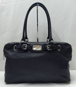 Michael Kors Black Soft Pebbled Leather Double Handles Zipper Satchel Bag